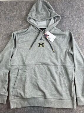 Jordan Gray Pullover Hoodie with Yellow-Trim 'M' Logo